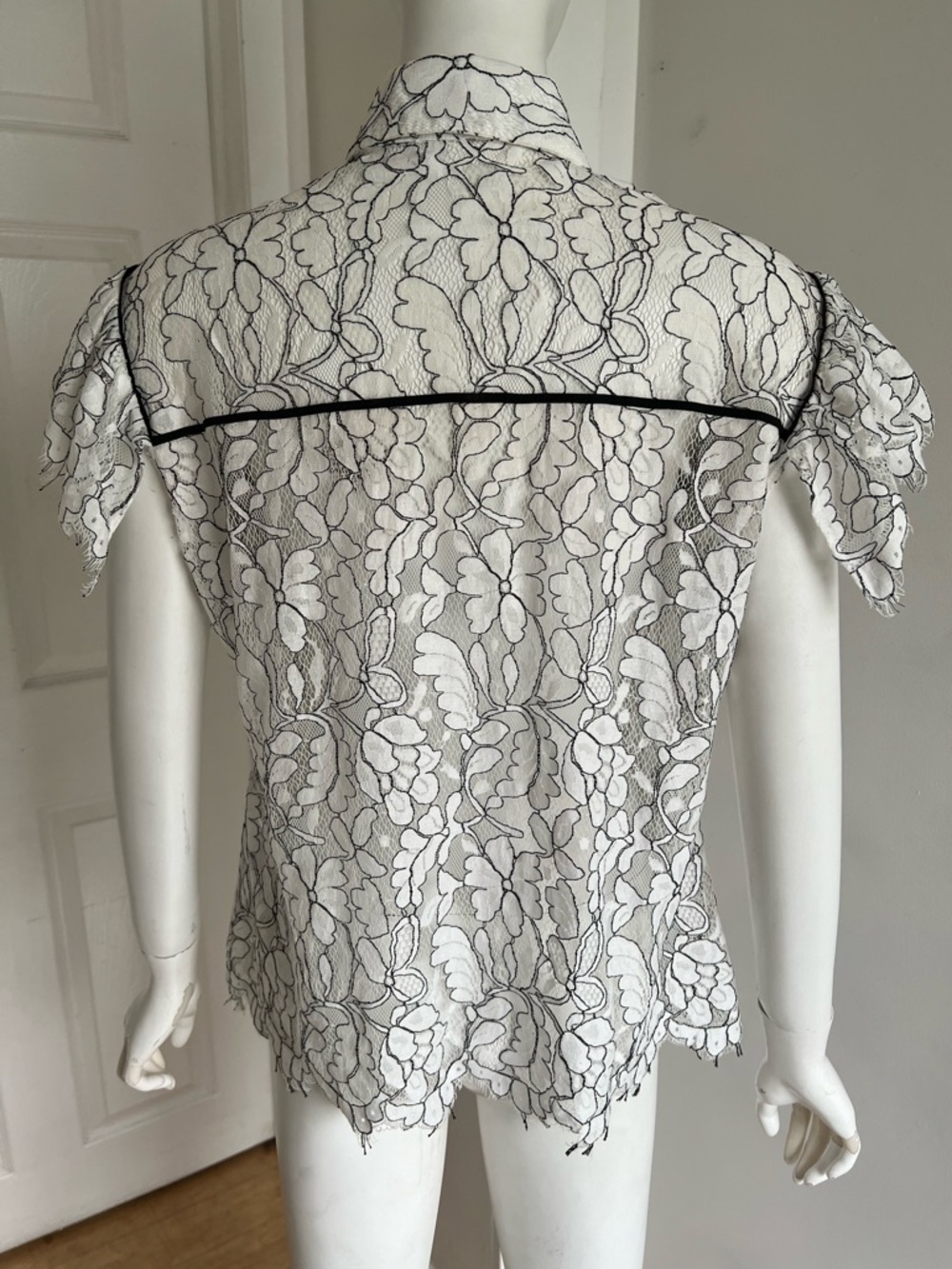 Anne Fontaine Palagio Women’s White Lace Button Down Blouse Shirt Boho 44 US 12 - Picture 7 of 10